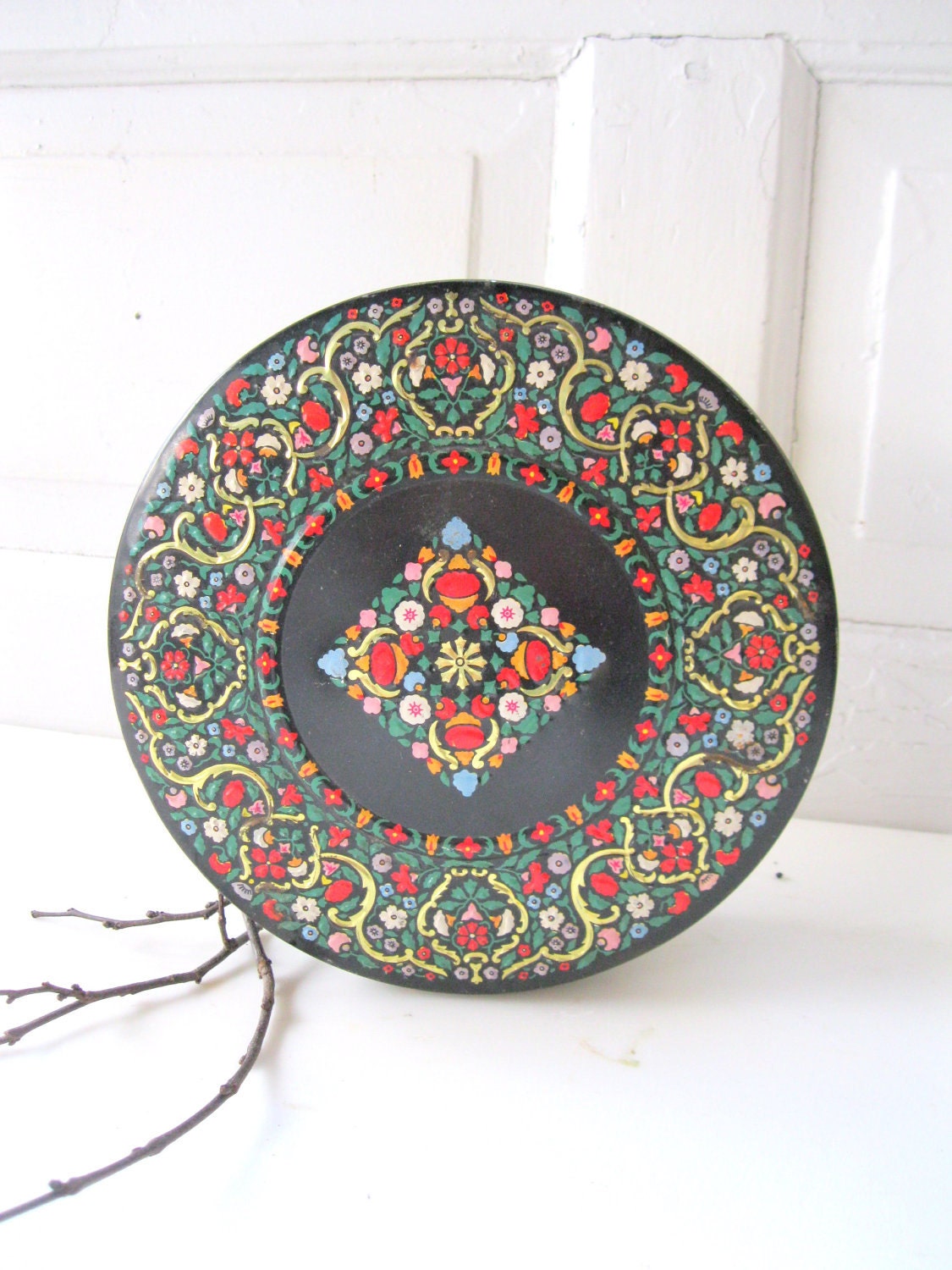 Vintage Tin-Embossed-Jewel Tones-Floral-British from Tessiemay