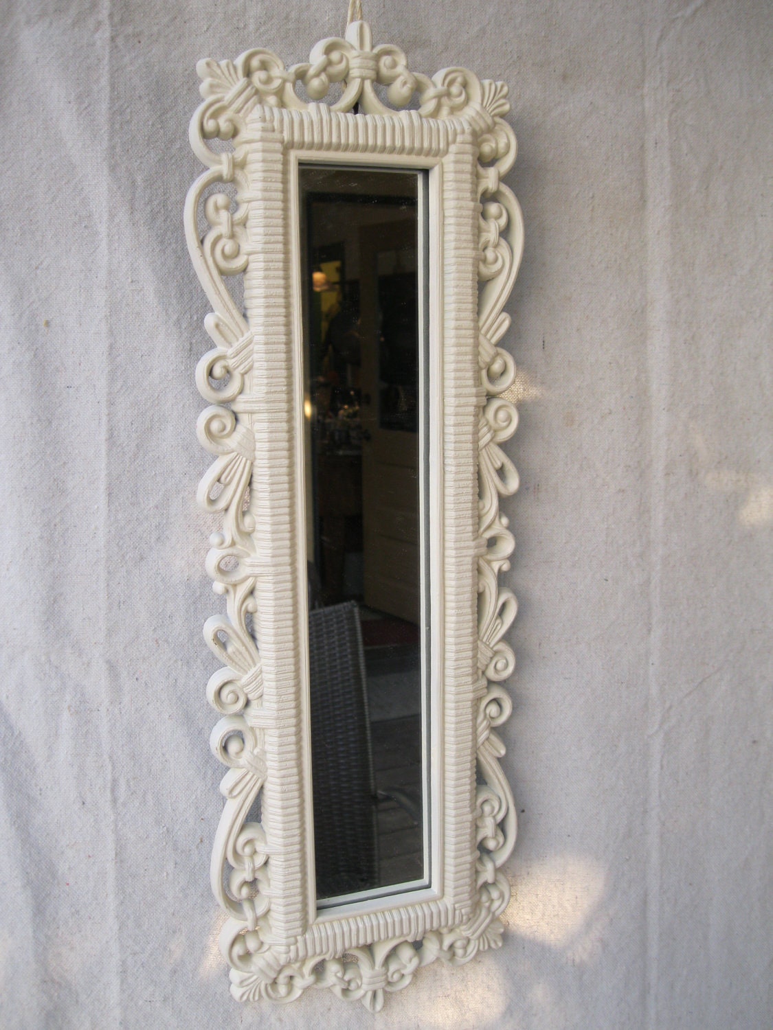 Vintage Mirror Homco White Faux Wicker Shabby Rectangular from Tessiemay