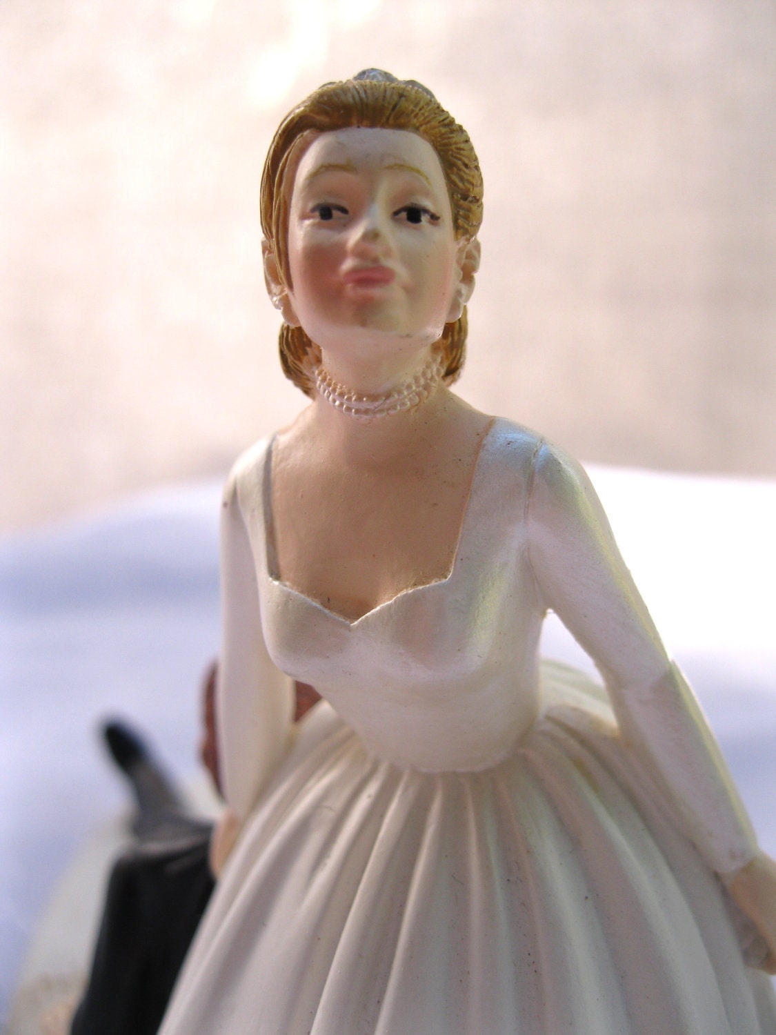 Vintage Wedding Cake Topper Determined Bride and Reluctant Groom from Tessiemay