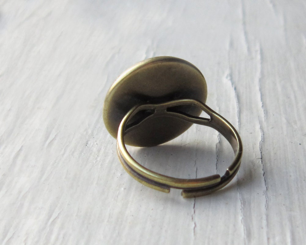 Floral Lace Ring, Mustard Yellow Fabric Jewelry, White Vintage Lace Fashion, Brass, Adjustable