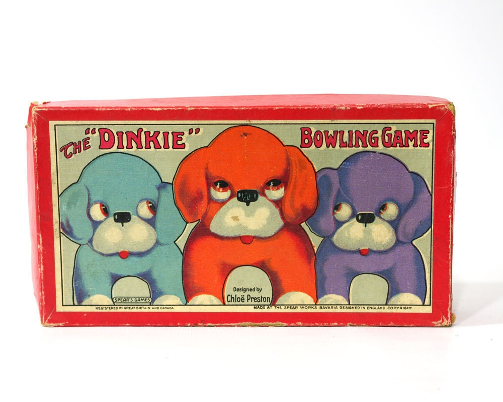 1930s Art Deco Game,Chloe Preston Design, Dinkie Bowling Game, Cute Dogs