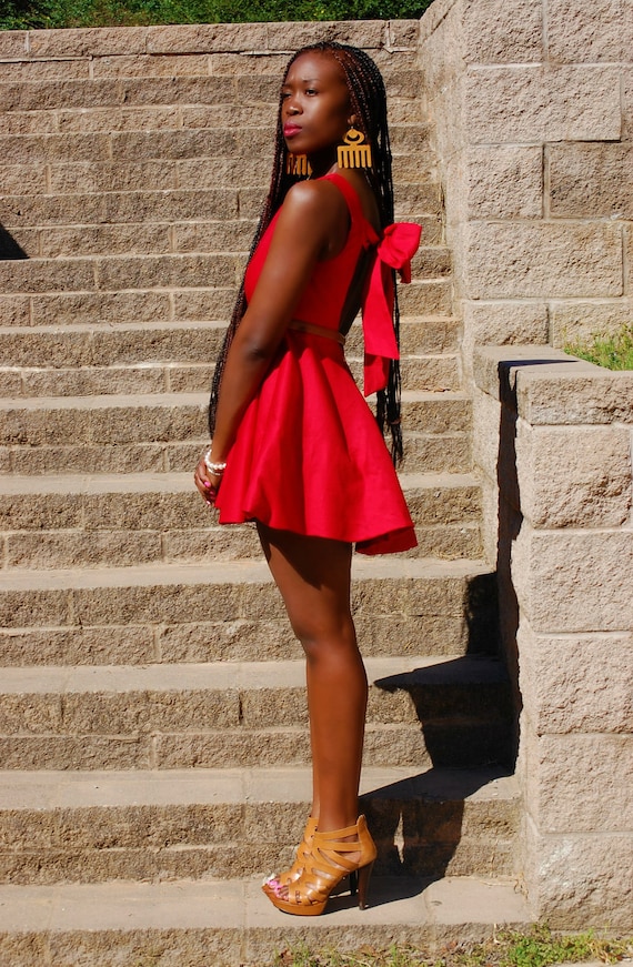 Red backless dress