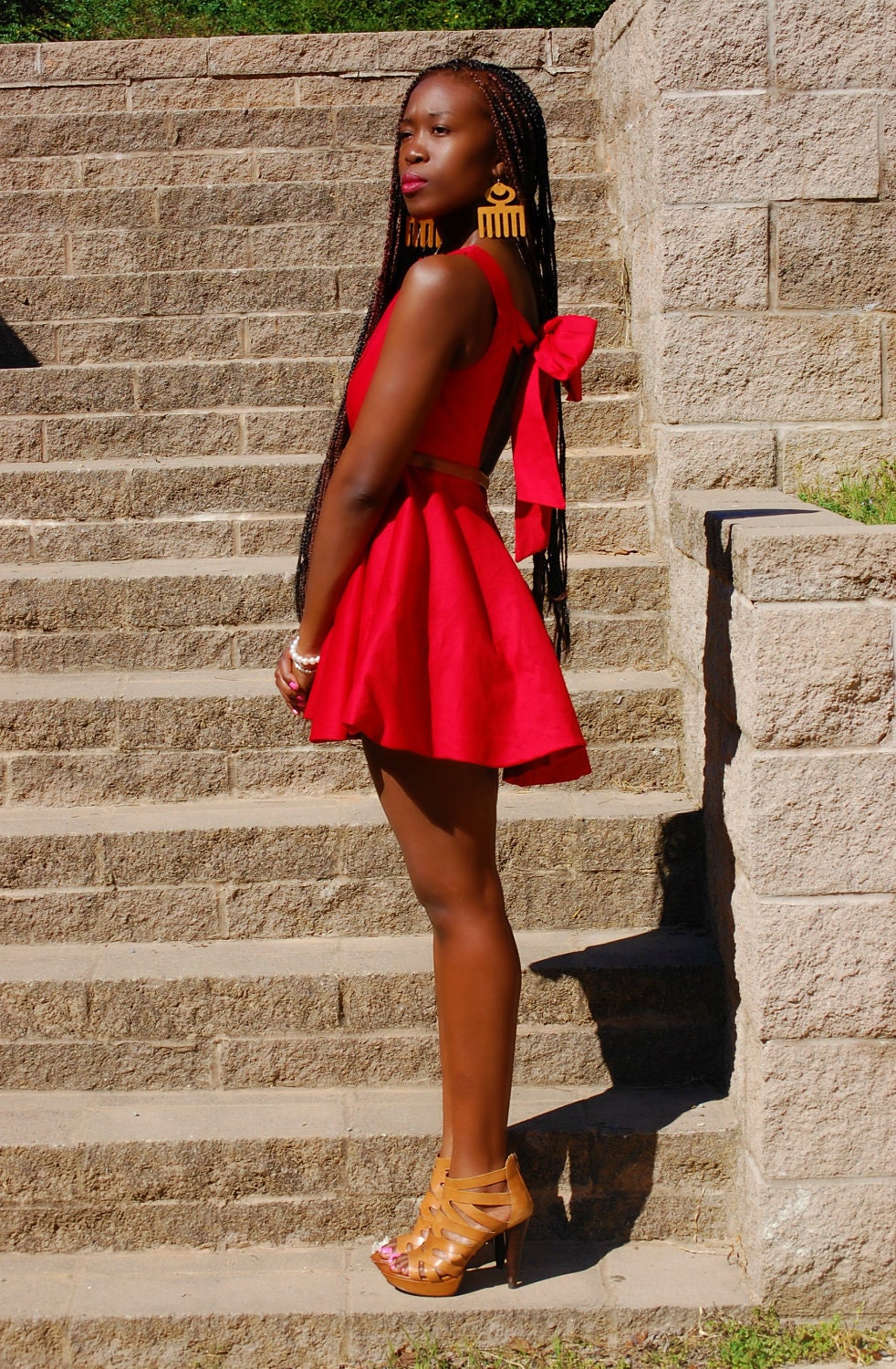Red backless dress
