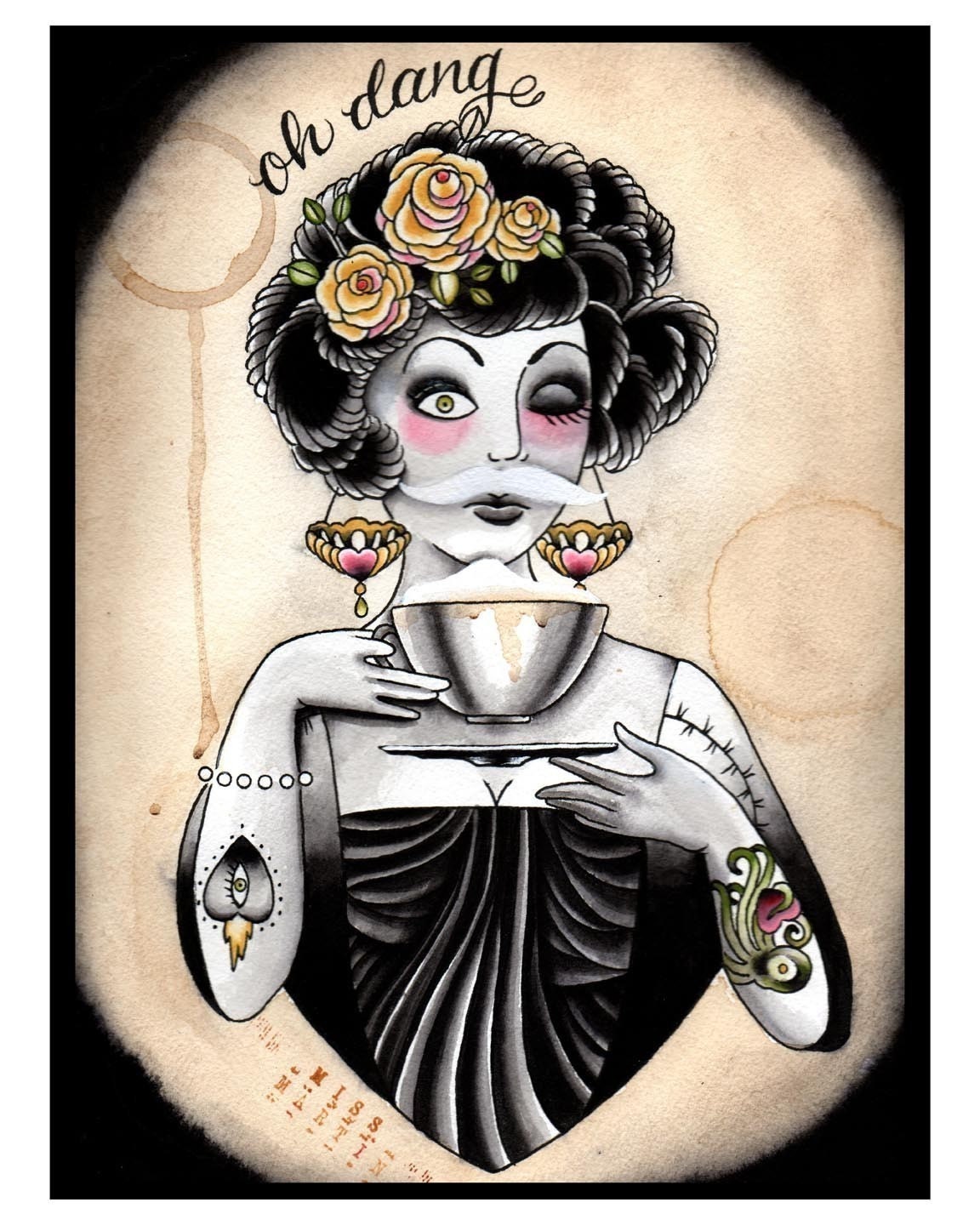 12X15 Tattoo Inspired Tribute to Coffee