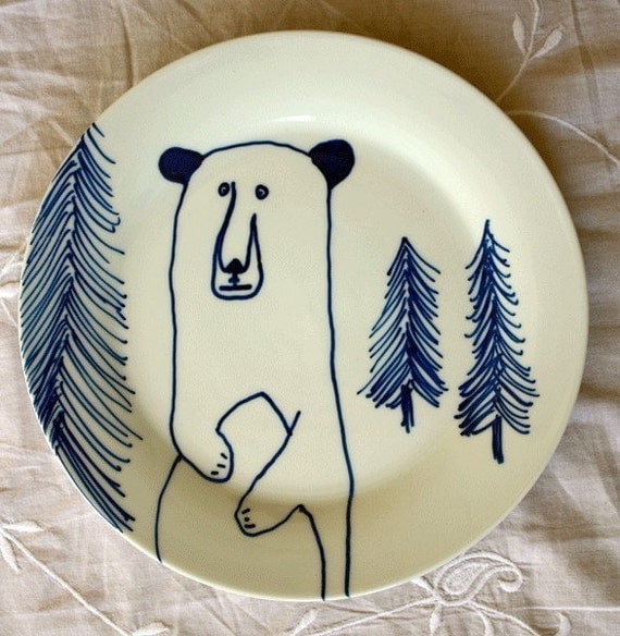 Hand Painted Side Plate - Blue Bear