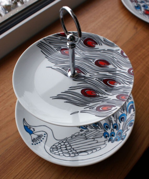 Hand Drawn Peacock Cake Stand