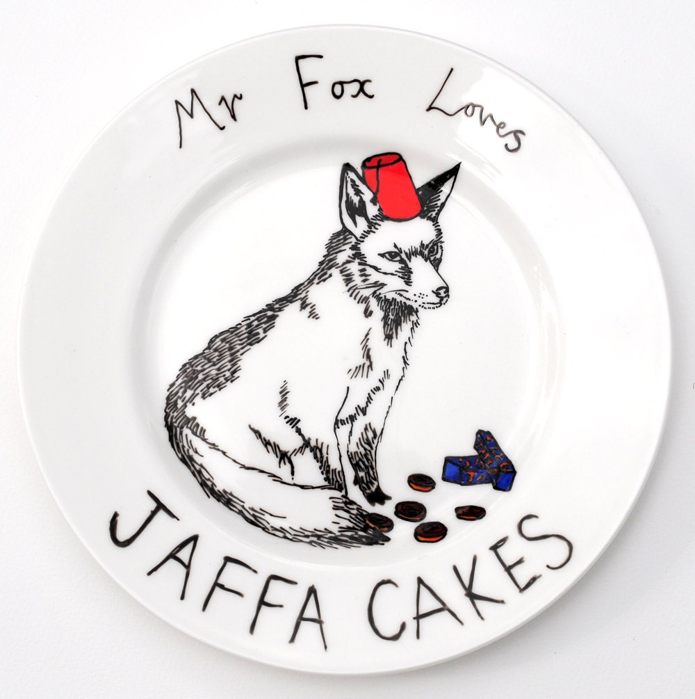 Hand Painted Side Plate - Mr Fox loves Jaffa Cakes