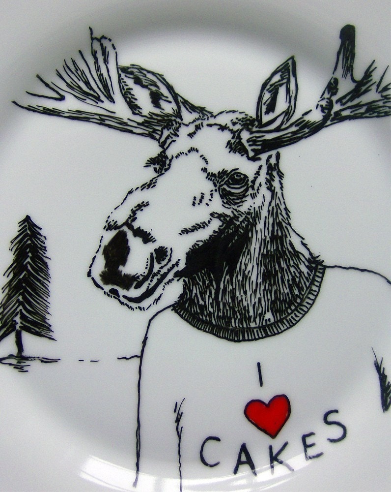 Hand Drawn Plate - Moose loves Cake