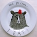 Side Plate - Hand Painted - Hungry Bear in Fez