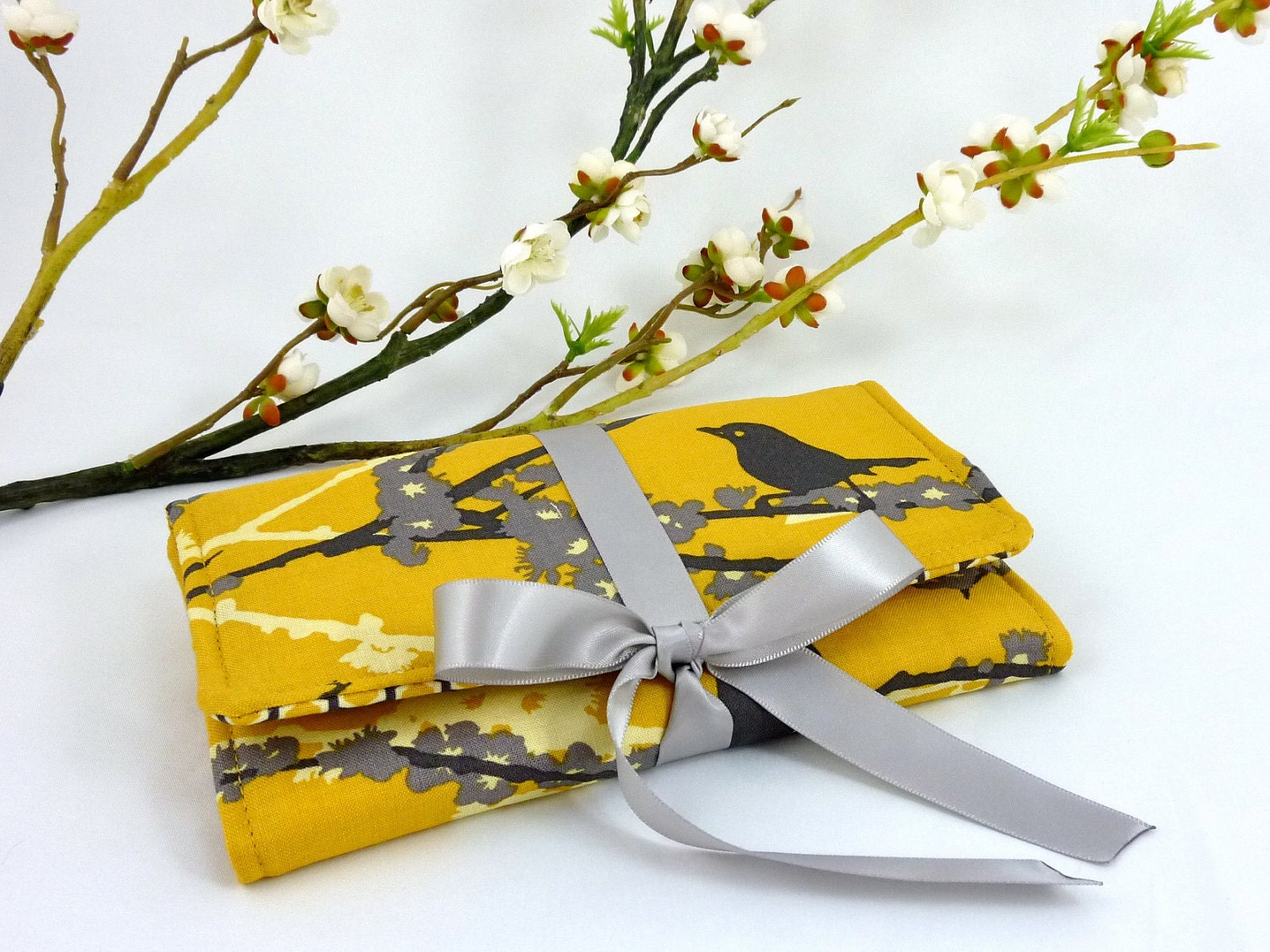 Jewelry Roll - Design Your Own Custom Gift for Her - Yellow & Granite Aviary Collection