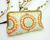 French Medallions in Aqua & Gold KissLock Clutch