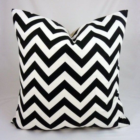 Designer Pillow Cover in ZigZag Black White - 18x18 or 20x20 inch (Black and White Chevron Pattern)