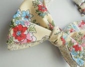 Tan Floral Bowtie-Reversible-Handmade-Self Tying-Adjustable