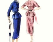 50s Vogue 7050 Suit Dress Bust 32 Size 14 Smart Classic Street or Office Wear Dolman Sleeve Easy to Make Peplum Belted New Look