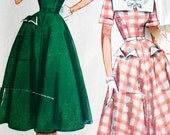 1950s Simplicity Printed Pattern 3284 Breast 28 Size 10 Teen, Girls Dress Square Collar Flared Full Skirt Fitted Bodice Large Pockets