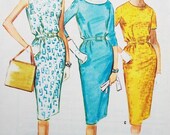 1960s McCall's Bust 32 Size 12  5921 Sewing Pattern Proportioned Wiggle Dress Tall Petite Sleeveless, Short Three Quarter Sleeves Mad Men