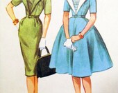 60s McCalls 5560 Bust 34 Size 14 Sailor Dress Wiggle Gored Skirt Full Deep V Neck Above Elbow Sleeves Side Zipper Uncut