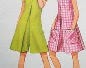 60s Butterick 4527 Bust 34 Size 14 Pantdress Twiggy Mod Sleeves Sleeveless Optional Collar Playsuit Shorts Dress