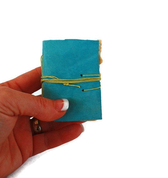 Small Aqua and Green Hand Bound Leather Journal