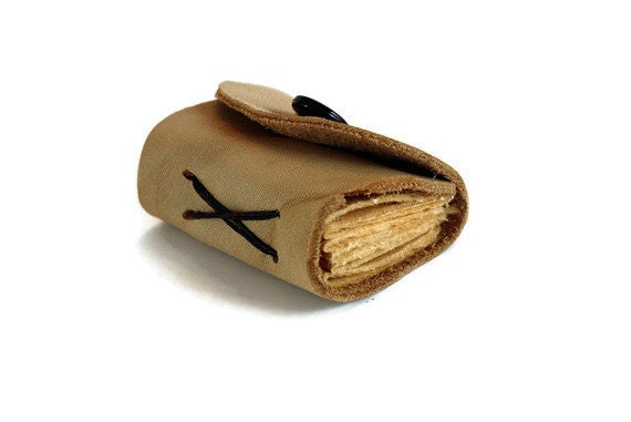 Tiny Leather journal with a vintage button for closure in cream