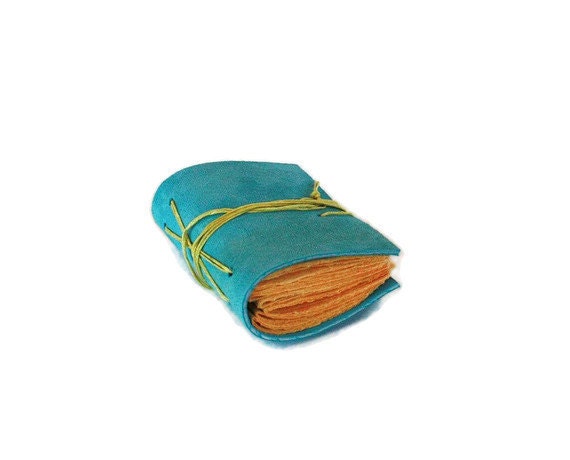 Small Aqua and Green Hand Bound Leather Journal