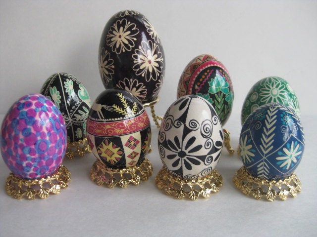 SALE Set of 8 Pysanky eggs, Ukrainian Easter eggs 1 goose egg and 7 chicken eggs