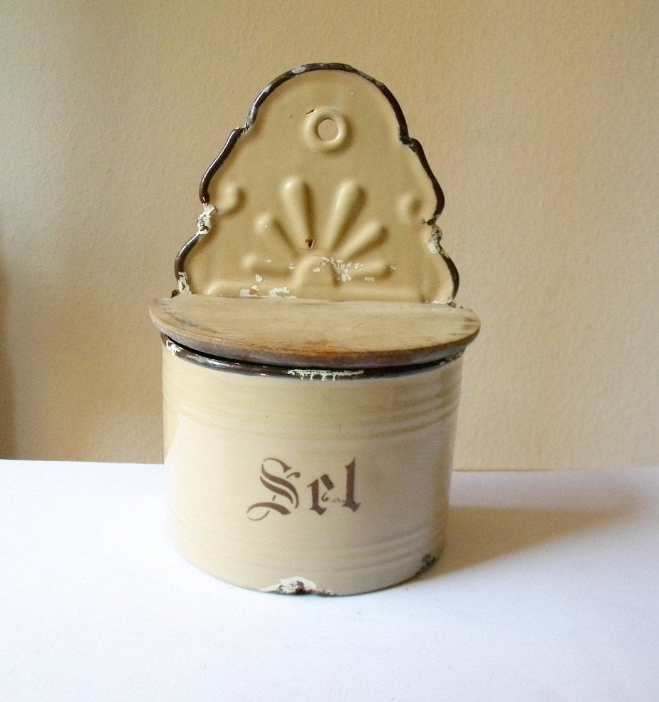 vintage french salt box french 'sel' enamel container