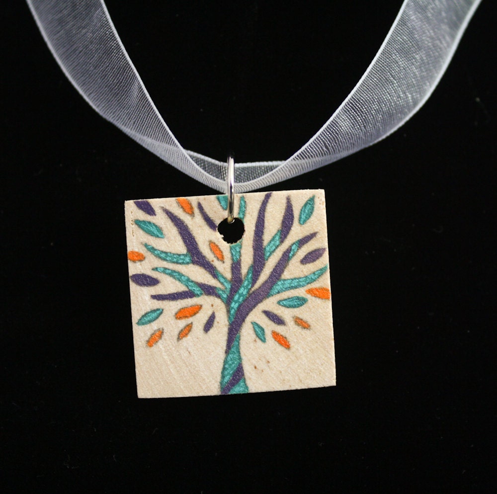 Autumn Tree Illustration Wooden Original Art Pendant