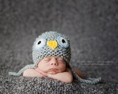 Newborn Baby Boy Or Girl Chick Hat in Gray, Blue and White, Great for Photo Prop