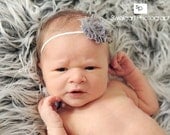 Baby Headband, Gray Shabby Chic Newborn Headband, Great for Photo Prop