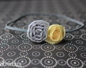 Baby Girl Headband, Gray and Yellow Two Roses Newborn Headband, Great for Photo Prop