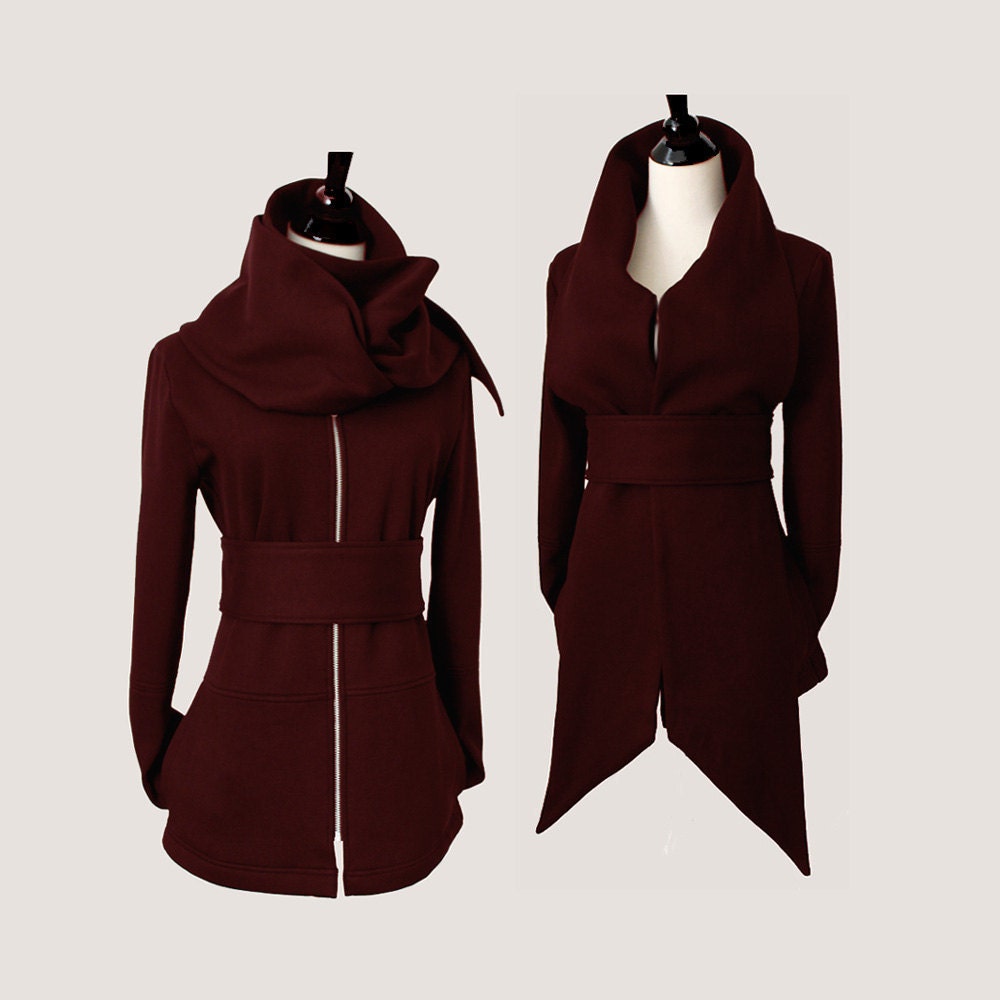 Statement Tie Fleece Knit jacket...burgundy maroon