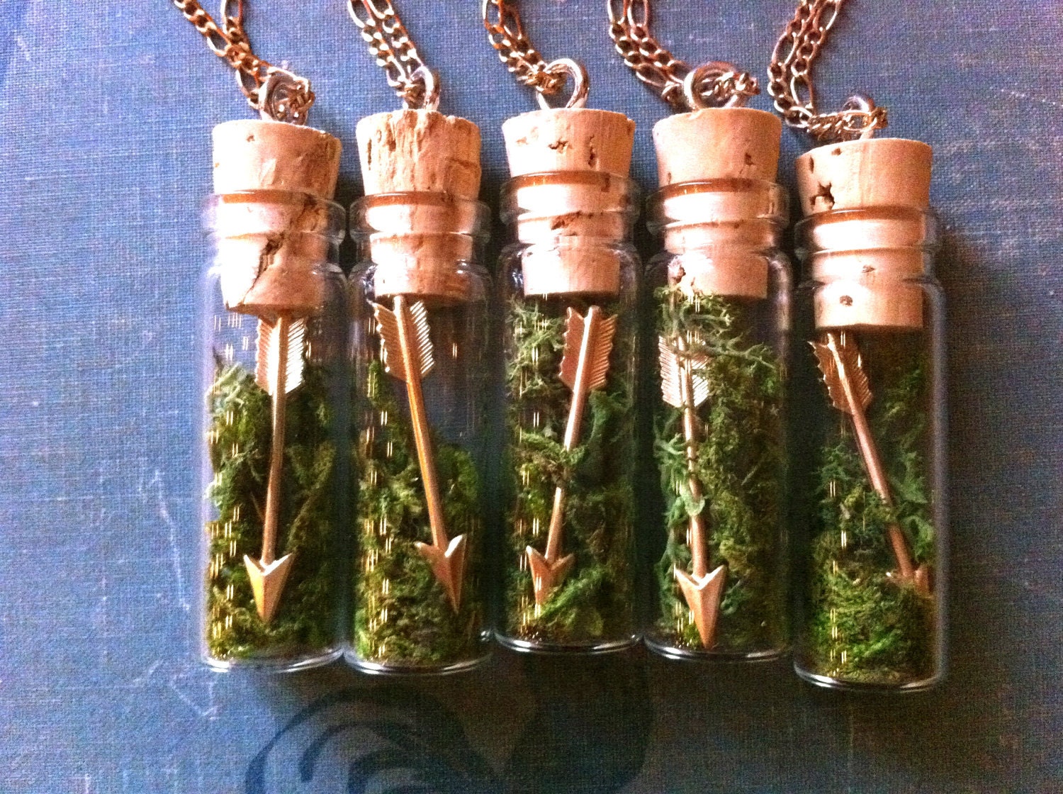 Arrow & Moss Necklace - Hunger Games Inspired Pendant with Glass Vial and Cork