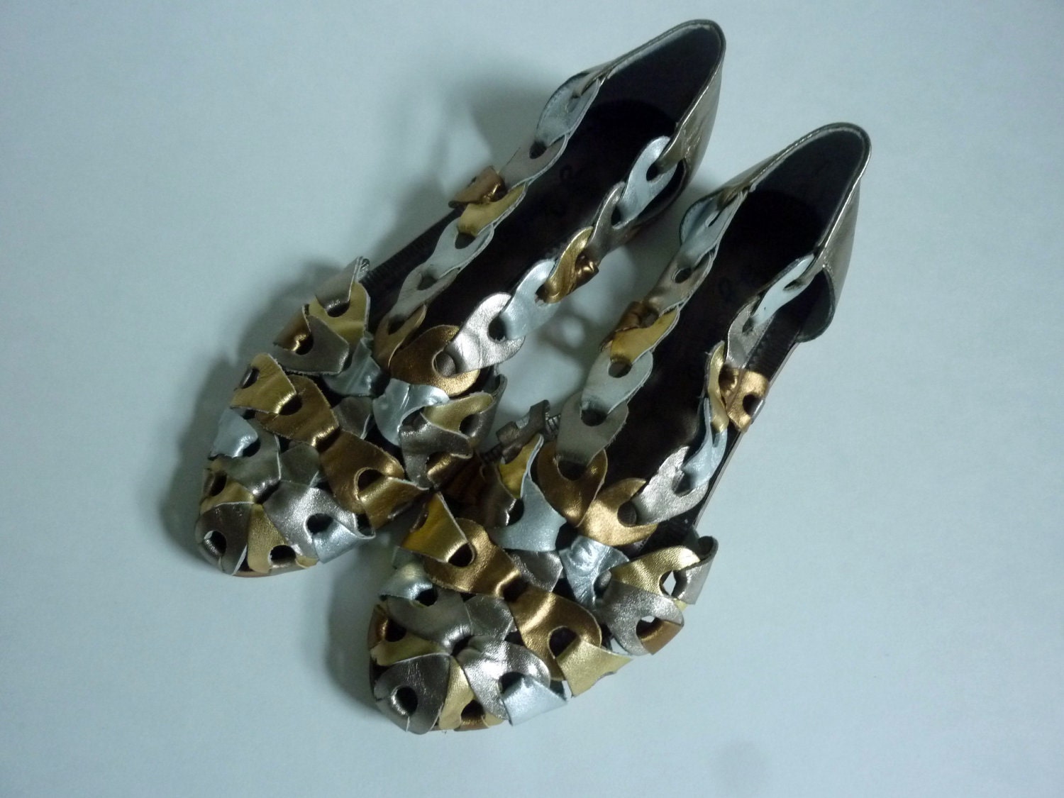 Vintage Tricolor Metallic Leather Shoes Silver Gold and Bronze Size 7M