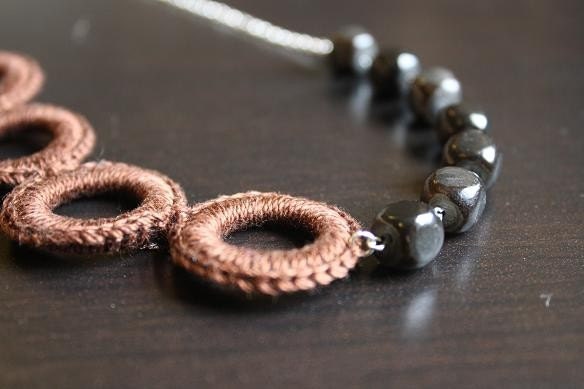 Crochet Rings Necklace Beads Brown