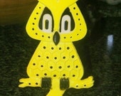 vintage 1960s 1970s Mod Yellow Enamel Owl Earring Holder