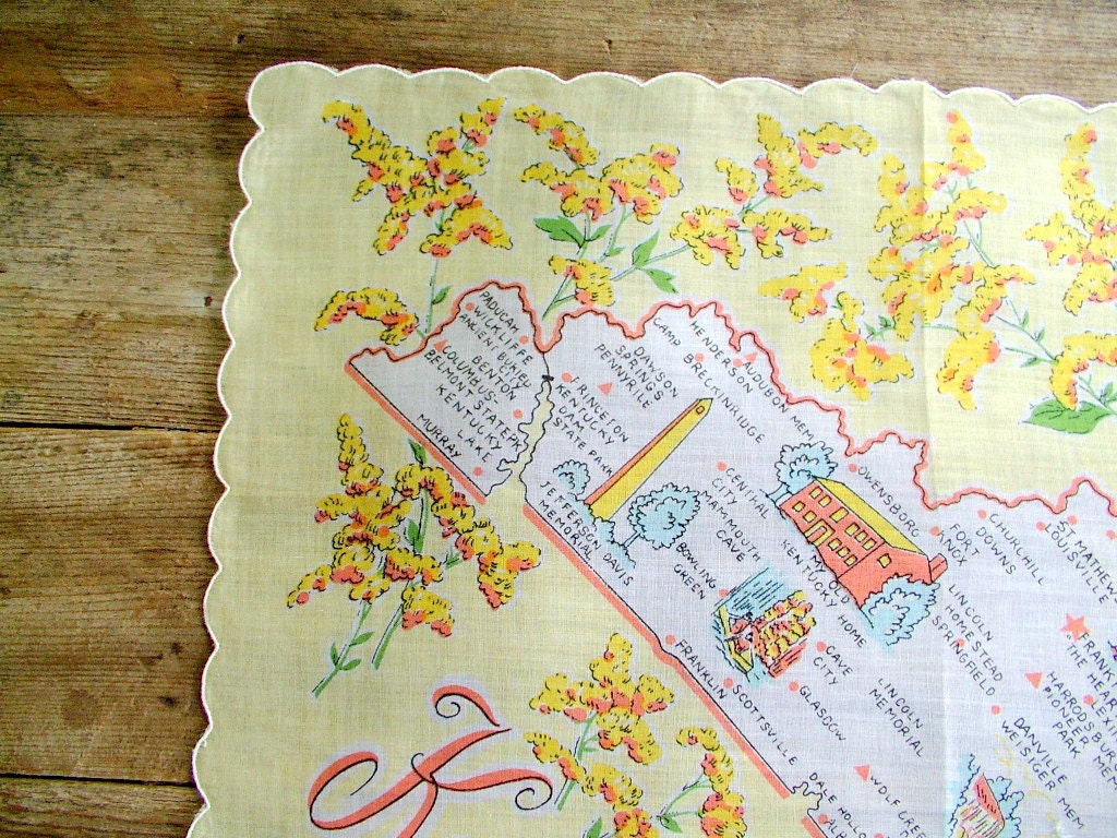 Road Trip vintage 1950s KENTUCKY souvenir hankie MINT with tag