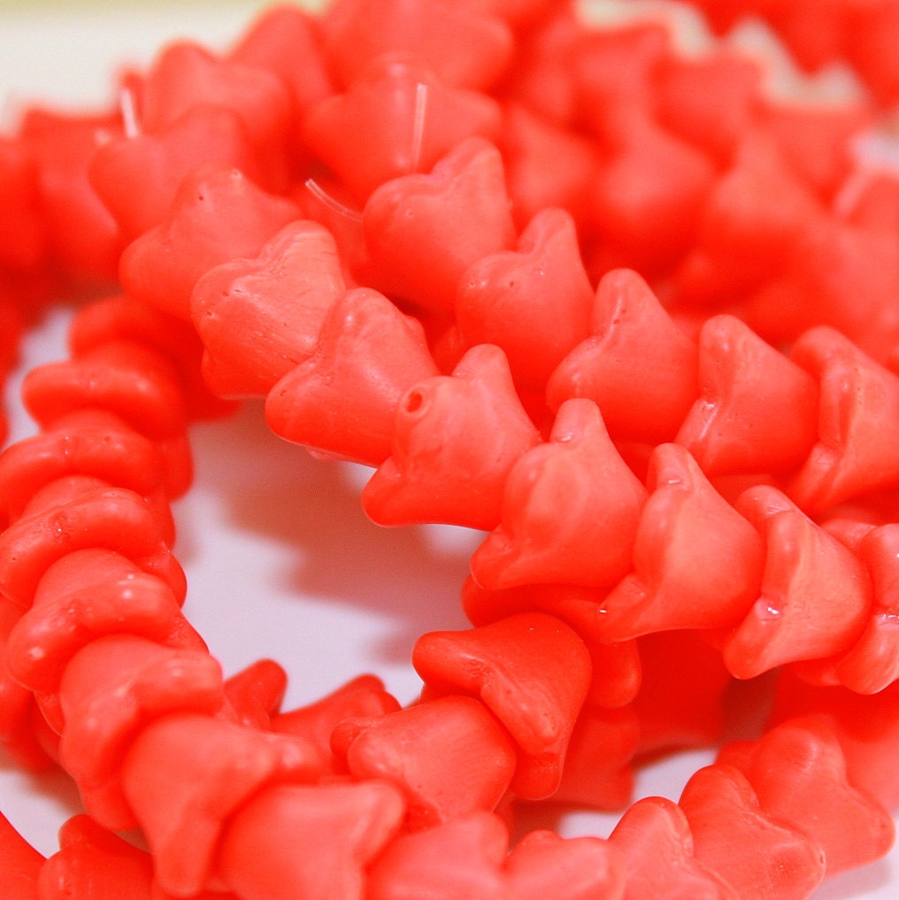 Czech Glass Flower Beads 4 petal opaque coral bell 8 x 6mm 25pcs Please use coupon code STORECLOSING50 for 50% off your purchase