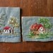 vintage needlepoint s, a pair, 4 by 6 inches, houses with trees