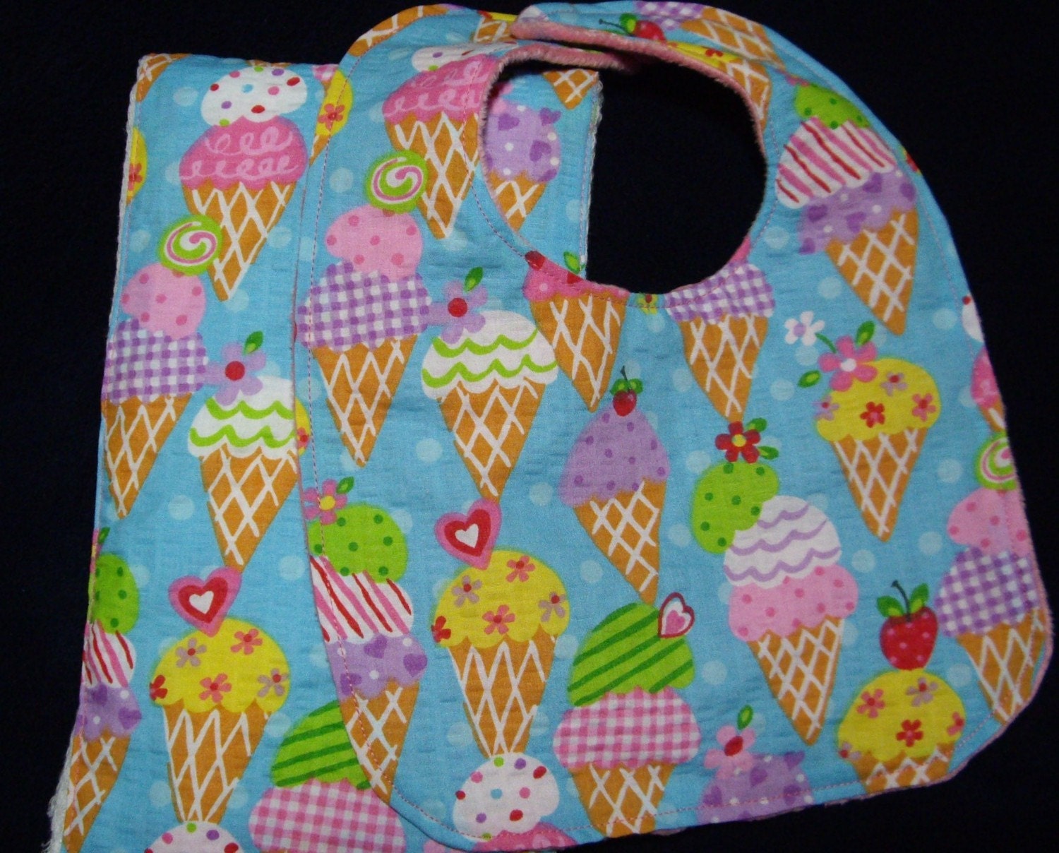 Ice Cream Cone Super Soft Baby Bib and Burp Cloth Set For Baby Girl