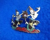 Vintage Asian Brooch,Oriental Brooch,Dancers Brooch, Red, Green, Blue (sn 665)