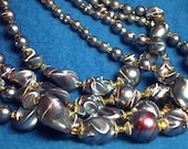 Vintage Necklace & Earrings Set  4 Strands Necklace and Earrings Gray Blue Red Purple Hong Kong
