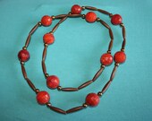 Vintage boho Necklace Orange BoHo Large Beads (829)