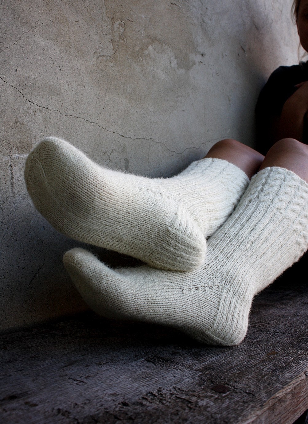 White Prince's long wedding warm hand knitted socks for women