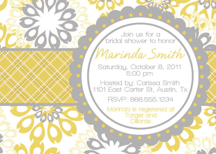 Customized Floral Chic Bridal Wedding Shower Invitation Digital File Bride DIY YOU PRINT Invite Yellow Grey Gray