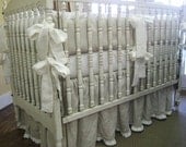 Oatmeal and Cream Washed Medium Weight Linen Crib Bedding-1" Ruffled Bumpers and 1" Ruffled Crib Skirt