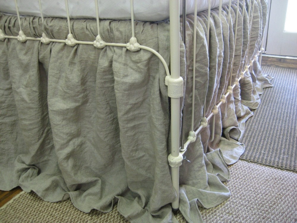 Storybook Style Extra Long Crib Skirt in Washed Natural Linen