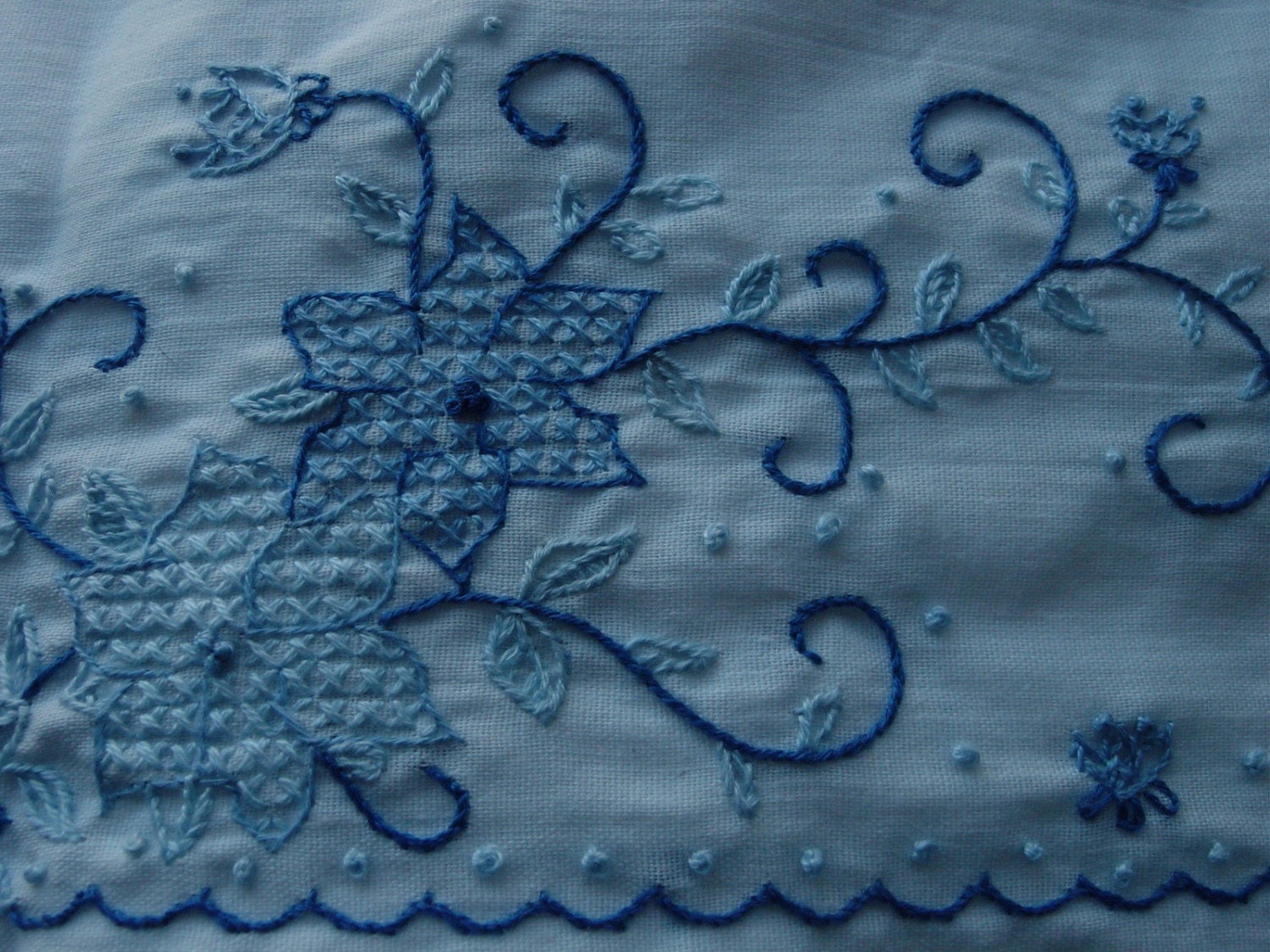 Hand Embroidered Royal Blue Pillow Cases