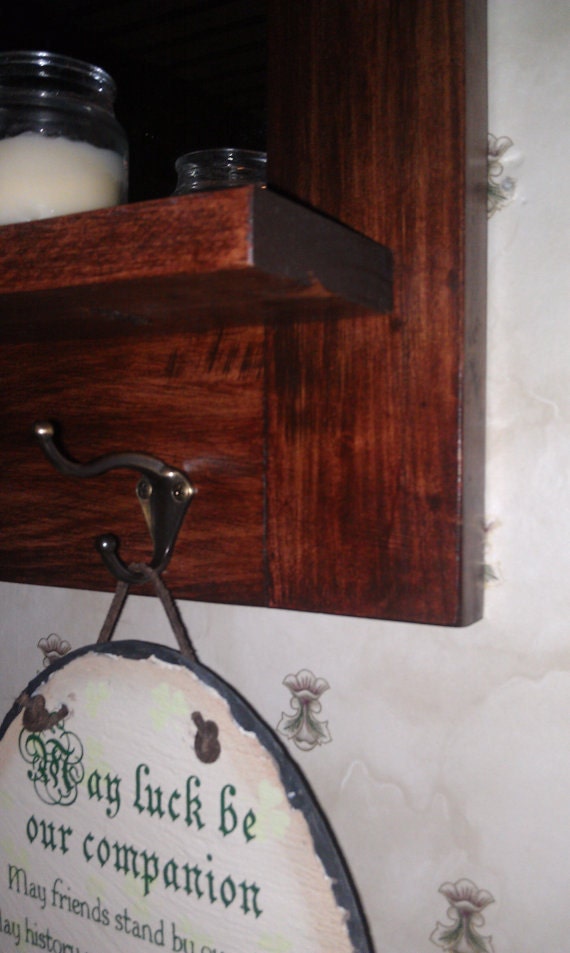 Entry organizer wall mirror made with solid hardwood, 5 key hooks, 39 inches wide x 21 high x 4 inches deep