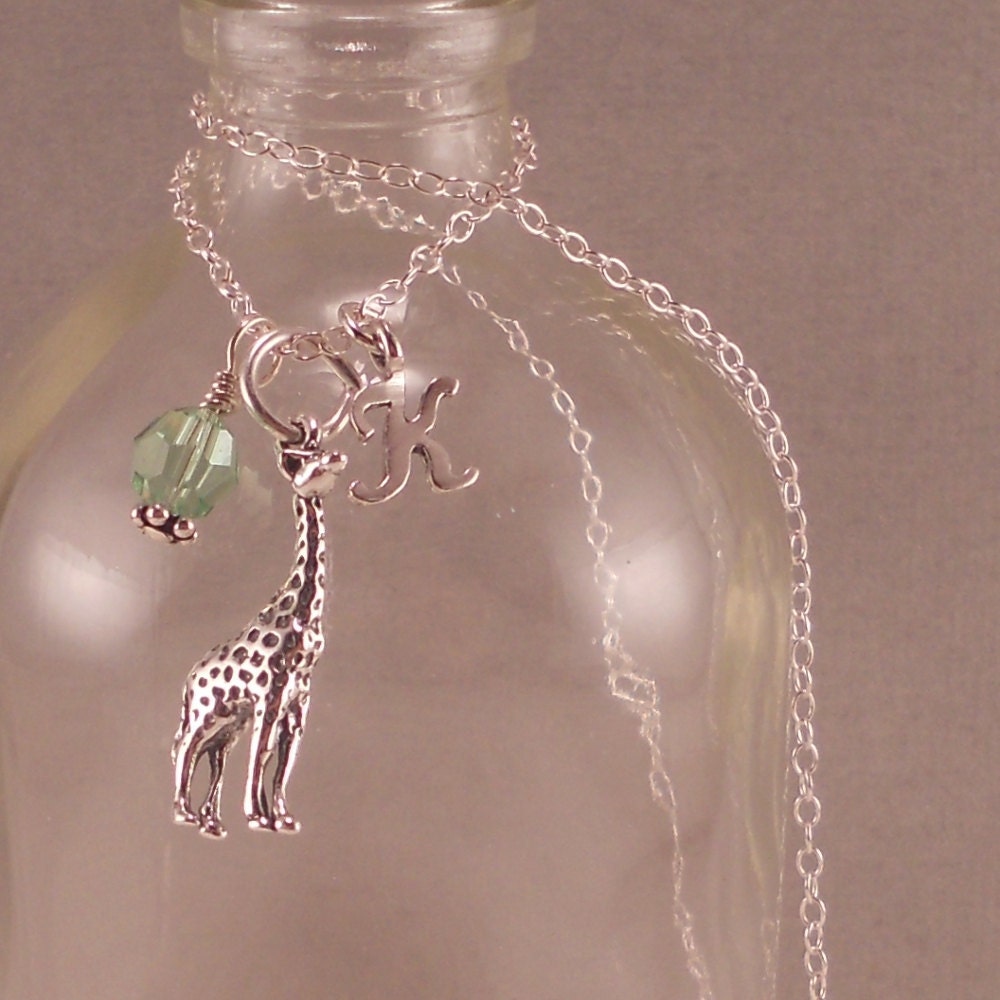 New Mom Necklace. Sterling Silver. Personalized. Initial. Birthstone. Gift for new Mom. Mothers Day. Baby shower. Giraffe. giraffes. jewelry